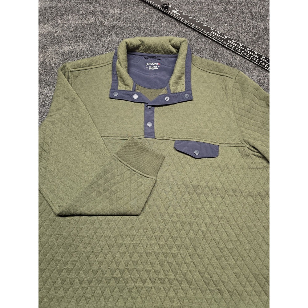 Untuckit Men's Quarter Button Pullover Sweatshirt Cotton Green Blue XXL